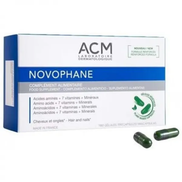Novophane 180 캡슐 3 개월 공급 ACM 탈모 탈모증 모발 및 손톱 취약성 재성장, 1