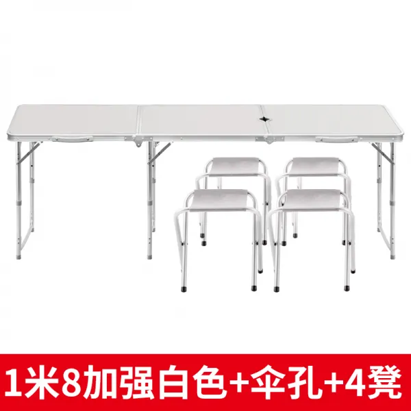 야외테이블 1.8미터 야외 접이식탁자 자알루미늄 합금 노점진열대 심플테이블 접이식 휴대용 국다용도, T11-1.8미터 쌍봉 화이트+우산구멍+4발판