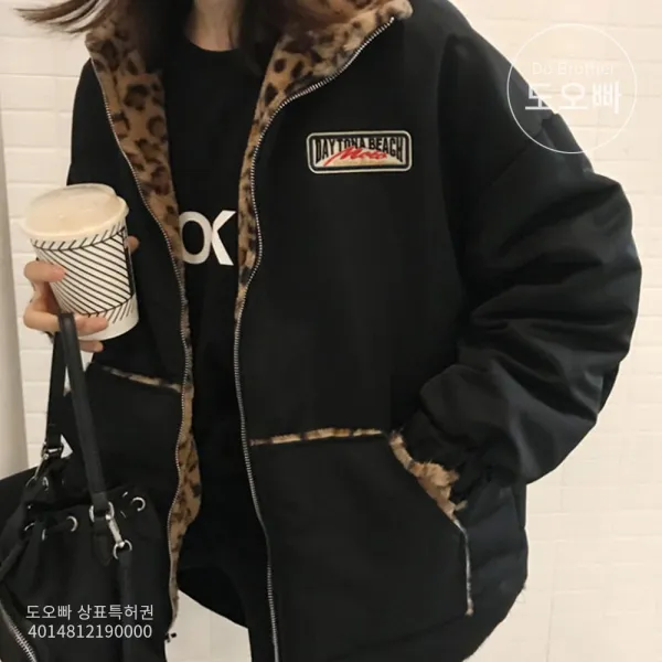도오빠 오버핏 여성 패딩 점퍼 자켓 호피 레오파드 바람막이 블루종 하이넥 여자자켓 20대 30대 패션 데일리 캐주얼