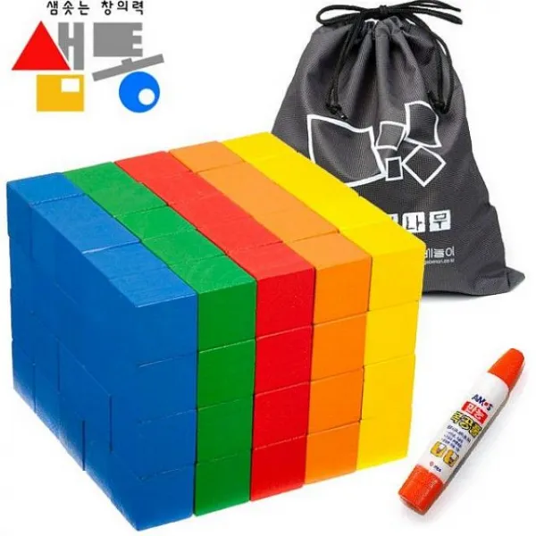 포디셀 샘통 쌓기나무2.5cm 100p 칼라 주머니 목공풀 포함 가베단품