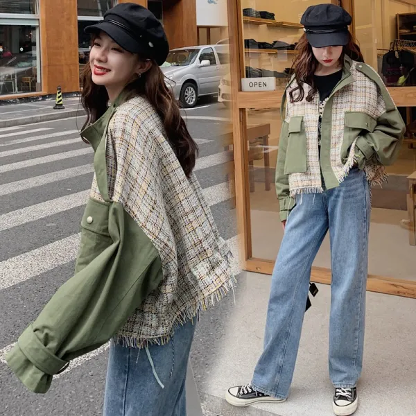 Okseller1 유니크 캐주얼룩 트위드포인트 루즈핏 자켓