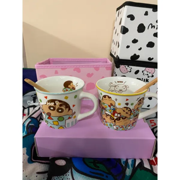 굿씽델타 캐릭터머그컵 큐트 독창적 페인팅 소녀마음 가정용 도자기물컵 커플 컵 화이트 샤오신 _ 숟가락 _만병통