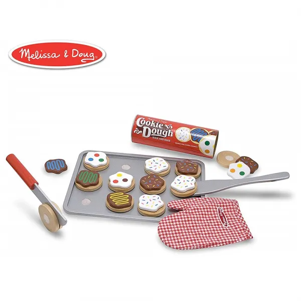 Melissa & Doug [WHATBOX] Slice-and-Bake Wooden Cookie Play Food 28 Pieces 10.5H x 13.5W 3.25L 슬라이스 앤 베이크 나무 쿠키 플레이 음식 세트 주방놀이