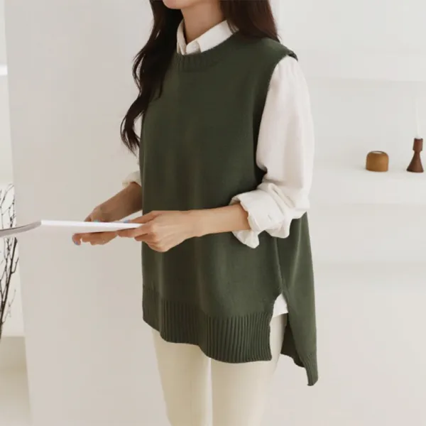 여성 봄 8컬러 라운드넥 민소매 언발 트임 조끼