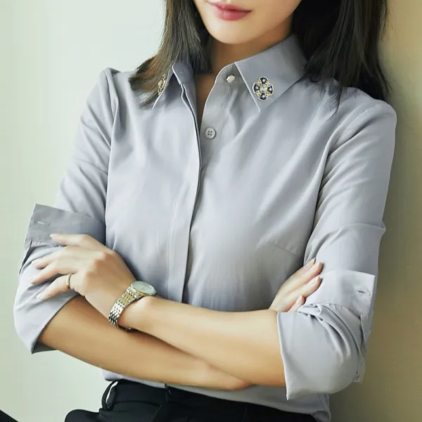 새의 뒷날 일체 두꺼운 융털 봄옷 직업 보온 카고 이너 작업 화이트 와이셔츠 여성