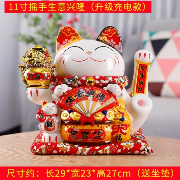 어반30 일본 마네키네코 고양이 장식 자동적으로 손사래를 치며 손을 흔들어 복 고양, 향상된 충전료11인치 장사 번창(손짓)