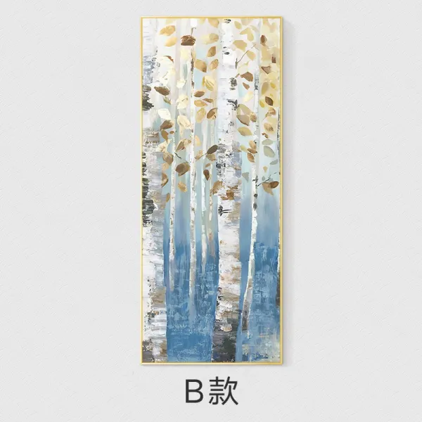 세로판 뻗다 공간 감각 현관 인테리림 현대 복도 통로 뮤럴 세로로 길다 스틱 그림을 걸다 돈 버는 나무, 번쩍번쩍 빛나는 금 （알루미늄 합금 B타입 단폭가격 칸
