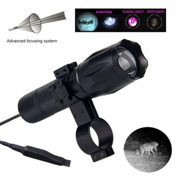 IR-A100 7 w 940nm 나이트 비전 사냥 손전등 적외선 줌 가능 ir 무기 라이트 + 스위치 + 라이플 스코프 마, 02 Package 2