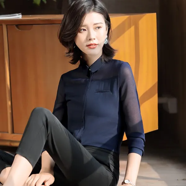 위파인더 오피스룩 화이트 셔츠 여성 긴팔 기질 작업복 파마 카고 비즈니스 면접 셔츠 촌수