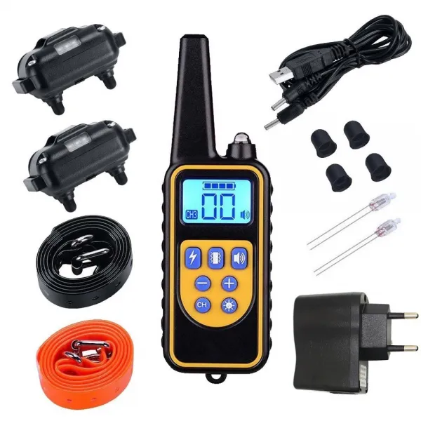 개 개를위한 800m 애완견 훈련 칼라 eectric Shock Collar IP7다이빙 방수 리모컨 도그 장치 충전 LCD표시하다, 3Ea, For 2 Dogs