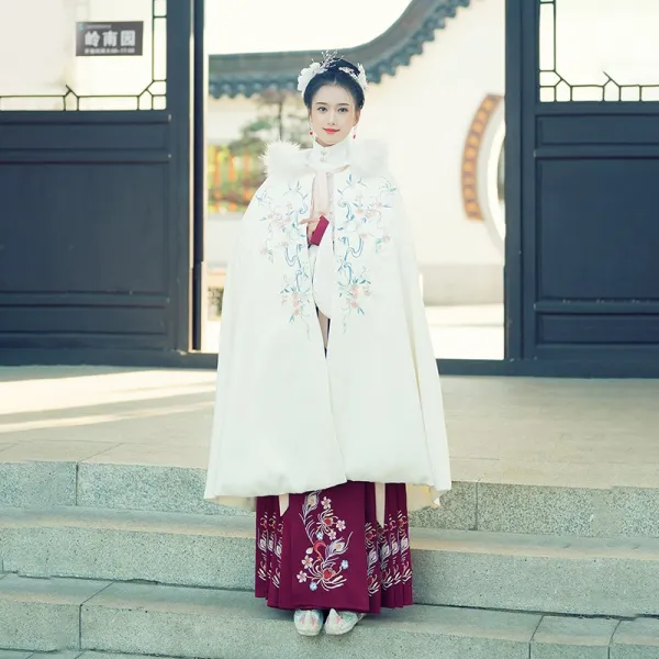 일곱 오리지널제작 중국한복 여성 자수 숄 두꺼운 안감 융털 양면 나사 필 긴 말 겨울 가을 보온 망토