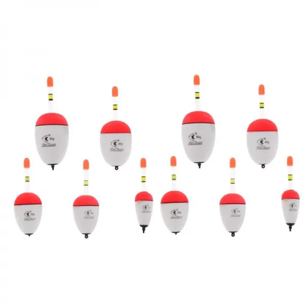 10pcs 빛나는 낚시 bobbers eva 폼 플로트 드리프트 낚시 플로트 10g-50g 더 높은 부력, 화이트 레드, 10-50g