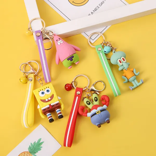 피규어 키링 스폰지밥+뚱이+깐깐징어+집게사장 4종세트 열쇠고리 가방고리 자동차 에어팟 동전지갑 키홀더 플립꾸미기, 스폰지밥+뚱이+깐깐징어+집게사장 4종세트