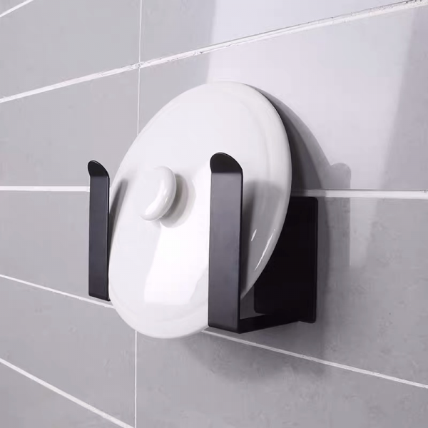 벽걸이 수저통 선반 수저통 주방가용품 무료타공액수납대 나이프 선반, 1세트추가냄비커버랙(블랙)