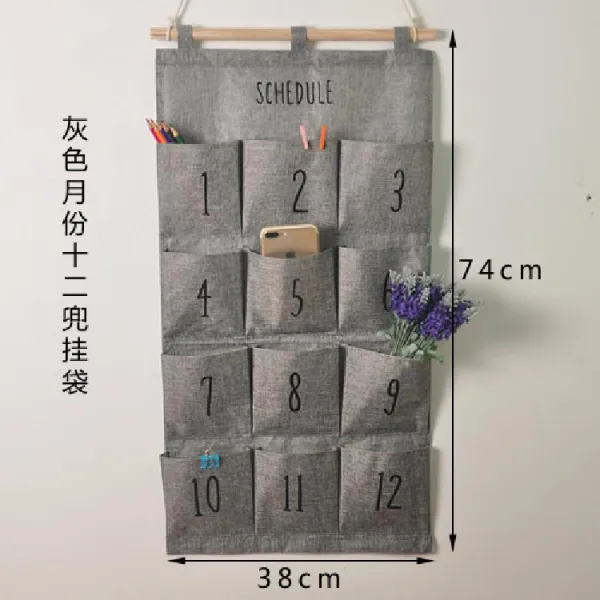 핸드폰 거치 학급 스몰자 린넨 사이드 포대 심플 벽걸이, 점착지, 타바스그레이 색깔 달 십이 주머니 거