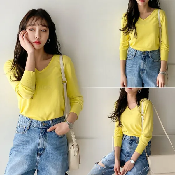 chicme 시크미 여성 데일리 V넥 긴팔 레이온 티셔츠 봄 의류