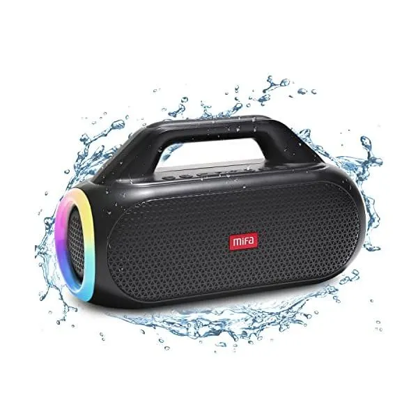 MIFA 와일드박스 블루투스 스피커, 5.3 무선 60W 뮤직박스 베이스업 기술, 빛 효과, IP67 방진 및 물 보호, 24시간 배터리, 야외 파티 스탠드에 이상적, 단일상품