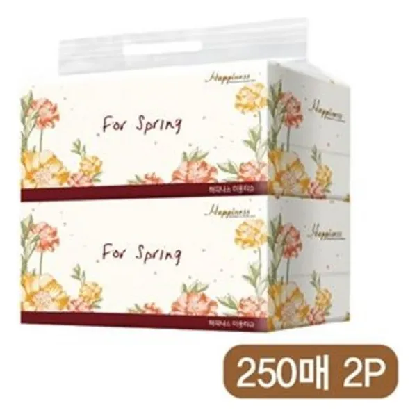 해피니스 미용티슈 250매 플라워 2P 기성품 750개 pakw, 해당옵션으로 클릭클릭