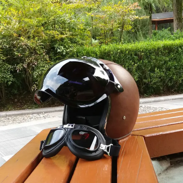 늑대발 오토바이 안전모 남성안전모 복고형 안전모 녀성사계절 할레 전동기관차 3/4 겨울철오토바이 장비 반투구 헬멧 + 돋보기 + 포말경, 단일상품