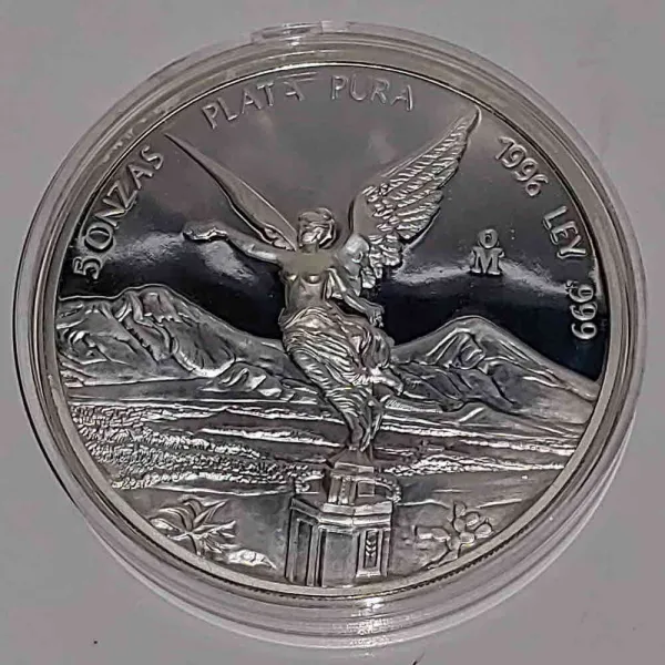 은화 + 기념주화 1996 Mexico= 5 onzas.ounces Plata Pura .999 Silver . 멕시코 리버타드 5oz 대형은화 미사용