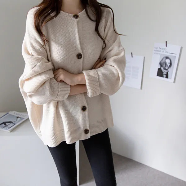 바이단미 박시핏 자카드 가디건 벌룬 빅사이즈 루즈핏 니트