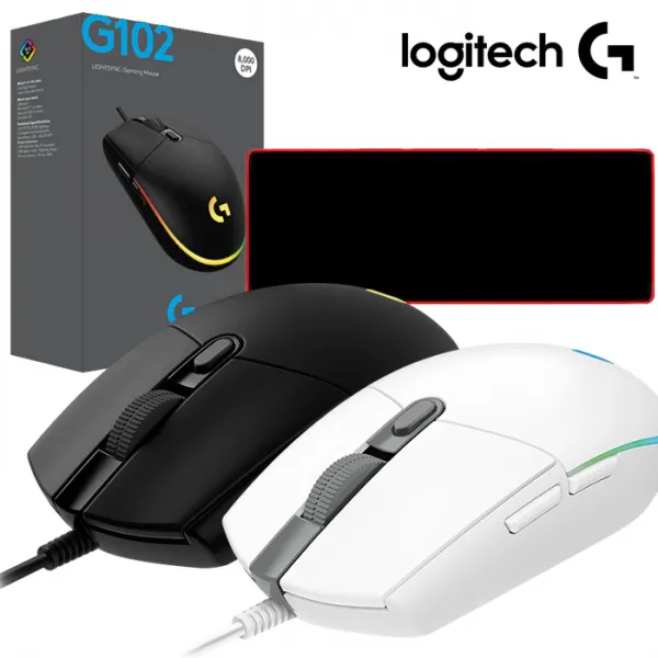 로지텍g G102 게이밍마우스 로지텍코리아 정품박스 장패드포함 병행x 2년as 유선 마우스 화이트 로지텍g G102 정품박스+장패드