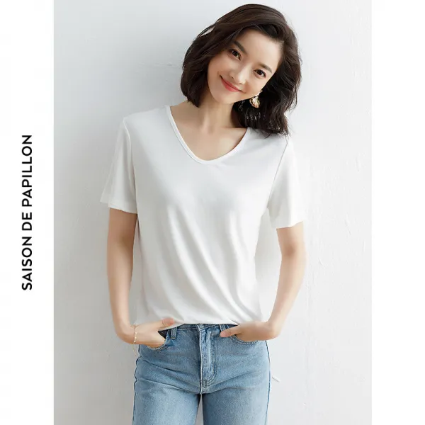 심쿵마켓 반팔 무지 브이넥 와이드 슬림 캐주얼 셔츠