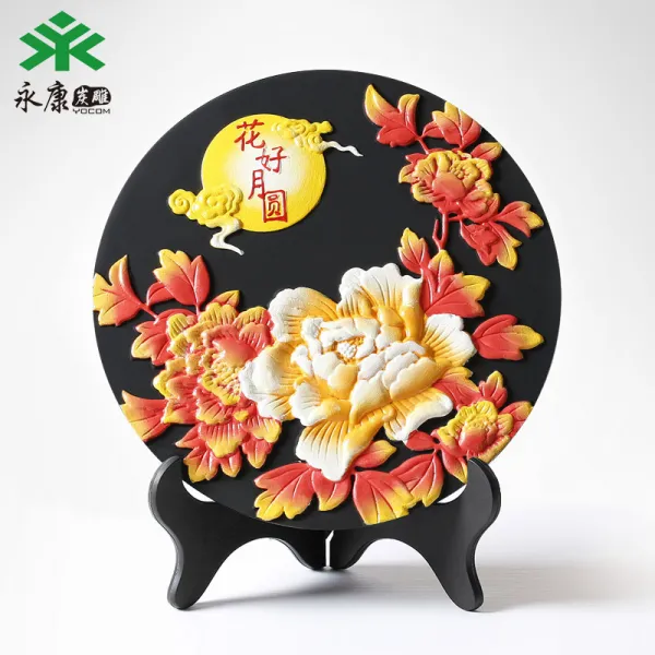 공예품 추석 기프트 맟춤제작 팬시 활성탄 조각품 수반 꽃이 잘 피고 달이 둥글다 국경일 X2개 2654181204 218mm 신 꽃이 잘 피고 달이 둥