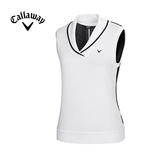 [캘러웨이]여성 숄카라 배색 니트 베스트 CWSVG5232-100, WHITE