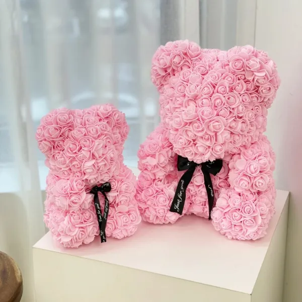(고급케이스증정)곰돌이 꽃다발 장미곰돌이 플라워베어 여자친구 부모님선물 결혼기념 생일선물, L, 핑크리본