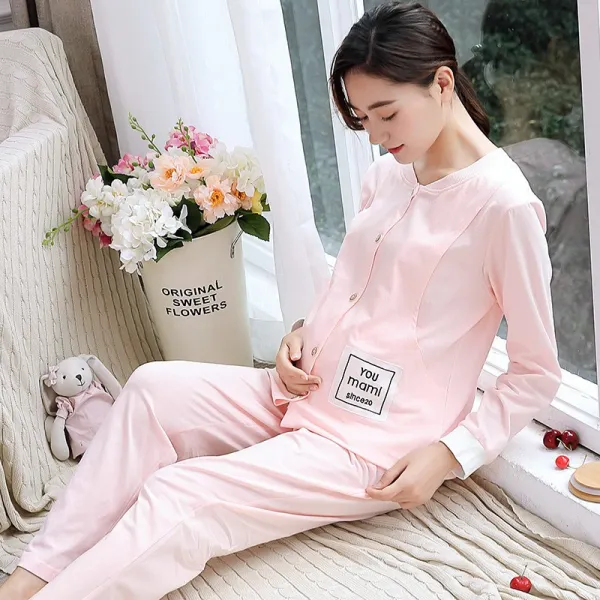 임부 월자복 산모 잠옷 춘하 순면 출산 후 수유 의 사계절 탈 월자 실내복 긴팔
