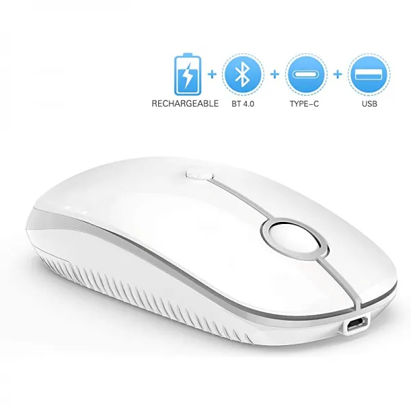 블루투스형 C와 나노 USB 수신자 화이트와 실버를 이용한 맥북랩톱 윈도 안드로이드 맥 OS 퀵 클릭 마우스와 호환 가능한 충전식 무선 블루투스 마우스, 상세페이지 참조, 상세페이지 참조