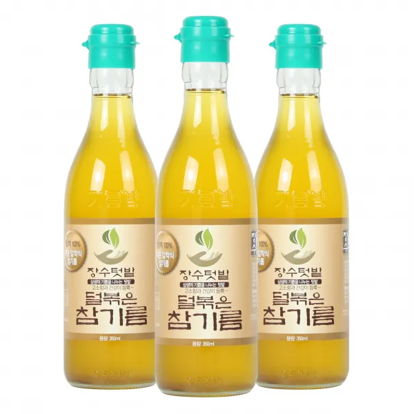 장수텃밭 덜볶아 더 건강하고 깔끔한 덜볶은참기름(생참기름), 350ml, 3병, 350ml, 3병