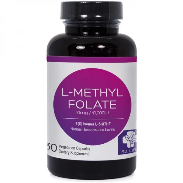 $$ MD.LIFE L-Methyl Folate 저장 5-MTHF | 10 mg | 30 캡슐 신진 대사 활성 엽산 | 과학적으로 공식화, 1