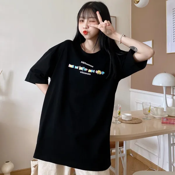 옛적 감명받다 INS 무지개 색상 여성 OVERSIZE 와이드 루즈핏 드랜드 힙합 소녀 상의