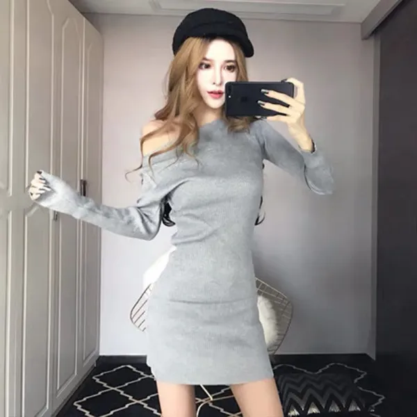 여성 겨울 섹시 플레어 슬림 롱 미니 원피스