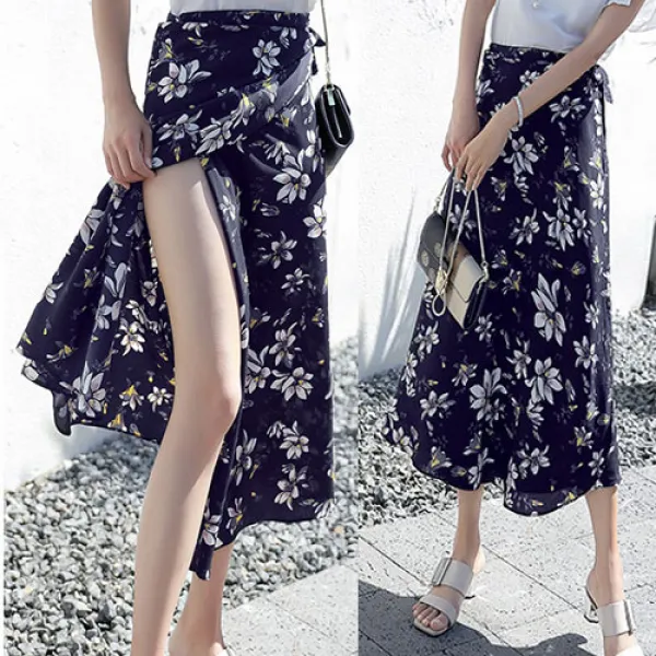 Joyce shop 오래달리기 플라워 랩 스커트 치마 롱 끈 프릴 여성 여자 의류 쉬폰 여름빅사이즈 비치룩 비치웨어 커버업