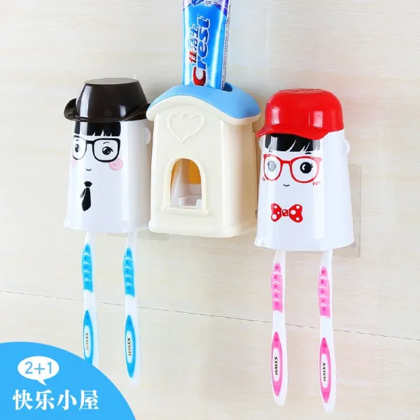 사랑방 빨판 칫솔걸이 창의적 치약 짜기 끈 칫솔컵 양치컵 세면, 해피 21