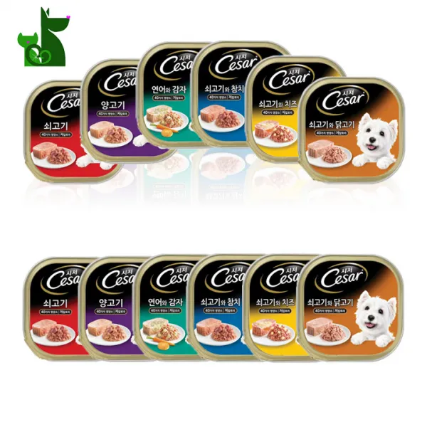 시저 6종 x 2개씩-12개 각100g 시저캔 쇠고기 양고기 연어 참치 치즈 쇠고기와닭고기 강아지습식사료