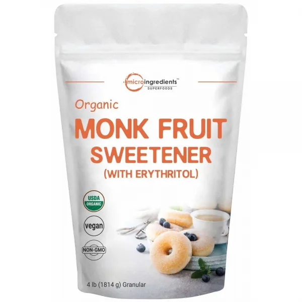 MICROINGREDIENTS 마이크로인그레디언츠 오가닉 나한과 몽크 프룻 스위트너 1814g Organic Monk Fruit Sweetener 4 LB, 1팩