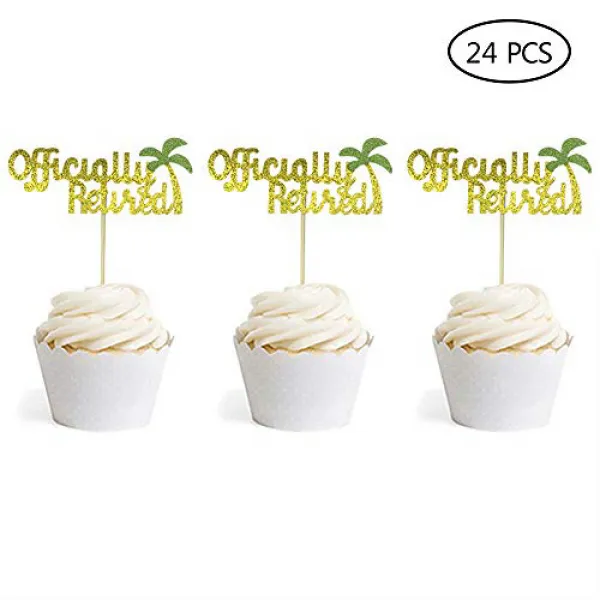 Officially Retired Cake Topper Gold Glitter Retirement Party Supplies Decoration 24PCS 공식적으로 은퇴 케이크, 1