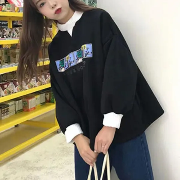 Kirahosi 스타일리시 여성 맨투맨 춘추 고딩 대학생 데일리 코디 날염 후드티셔츠 캐주얼 546호+ 덧신 증정 + 덧신 증정 Bthzovq3