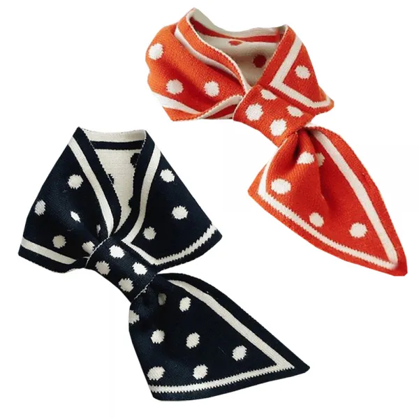 Pkpj 비스코스 리본매듭 양면 봄스카프 도트무늬 울니트 머플러 2종세트