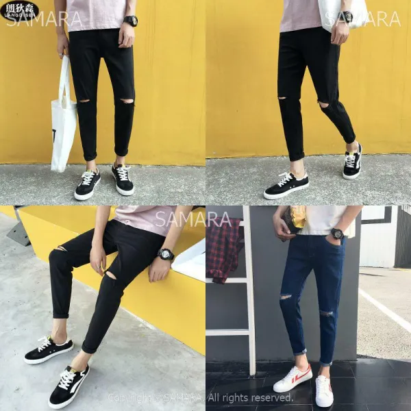 Qterra 특허브랜드 A5025 남자청바지 찢청진 슬랙스 캐주얼 얇은 슬림