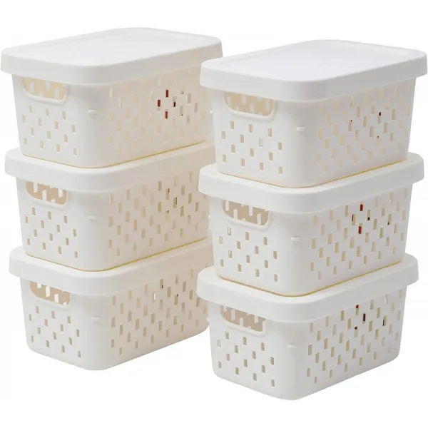 Lid Stackable Lidded Storage Organizer Bins Off White 6 Pack: Home & Kitchen이 포함된 도시 생활 소형 플라스틱 스 단일옵션