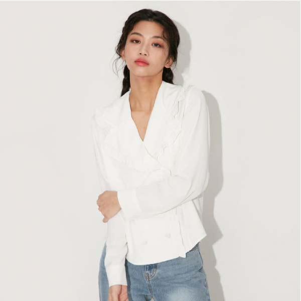 [현대백화점]LAP[랩] (AL1WB265) 프릴 더블버튼 블라우스