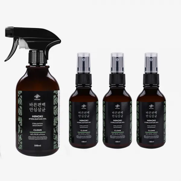 바른편백 안심살균 뿌리는 살균소독제 스프레이 800ml, 본품 500ml + 휴대용 100ml x 3개