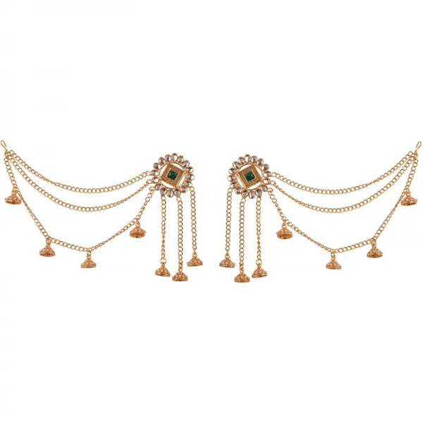 시금석 인디언 볼리우드 복제 카슈미어 스타일 쿤단 룩 인조 에메랄드 디자이너 주얼리 샹들리에 이어링 여성 그린 1