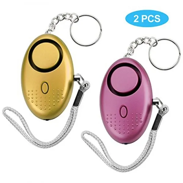 CENDT 개인 알람 140DB 정당 방위 전자 보안 경보 비상 열쇠 고리 LED 라이트 노인 피해자 여성 어린이 학생 (골드 퍼플)