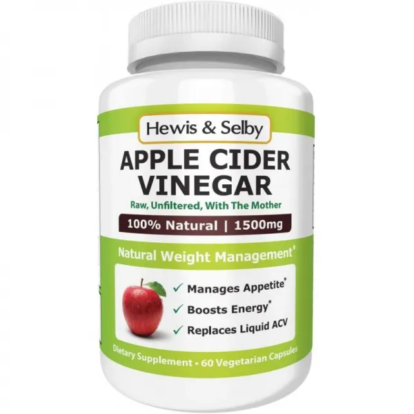 Hewis & Selby Apple Cider Vinegar 1500mg Capsules-60 Veggie Caps-체중 감량 식욕 감퇴 에너지 레벨, 1